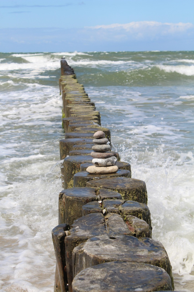 baltic sea, nature, waves, stone tower, sea, balance